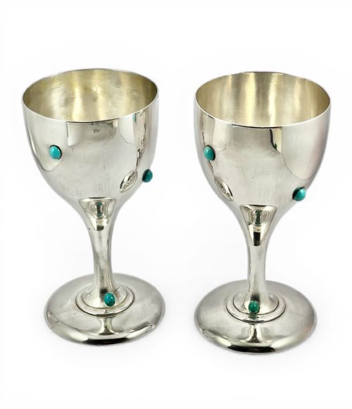 Victorian Antique Pair Silver Arts and Crafts Goblets, London 1871