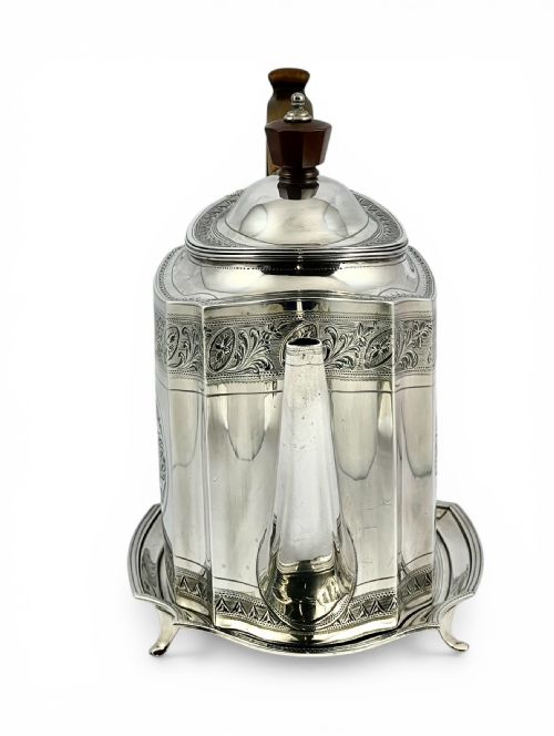 GEORGE III ANTIQUE SILVER TEAPOT AND STAND ROBERT HENNELL I LONDON 1792 - ADDITIONAL PHOTO 5