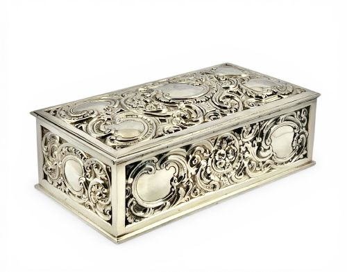 VICTORIAN ANTIQUE SILVER LARGE JEWELLERY BOX LONDON 1881 - ADDITIONAL PHOTO 1