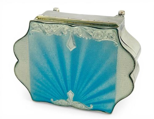 ART DECO ANTIQUE SILVER AND BLUE ENAMEL JEWELLERY BOX BIRMINGHAM 1934 - ADDITIONAL PHOTO 1
