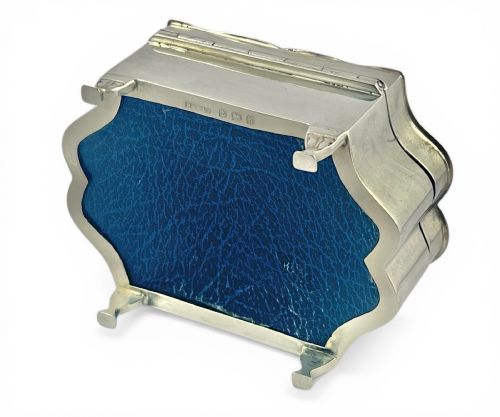 ART DECO ANTIQUE SILVER AND BLUE ENAMEL JEWELLERY BOX BIRMINGHAM 1934 - ADDITIONAL PHOTO 2