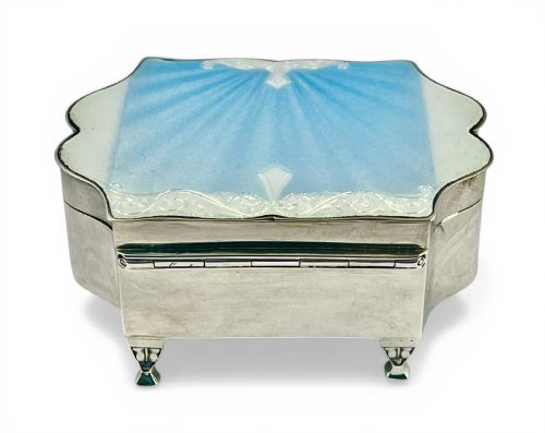 ART DECO ANTIQUE SILVER AND BLUE ENAMEL JEWELLERY BOX BIRMINGHAM 1934 - ADDITIONAL PHOTO 3