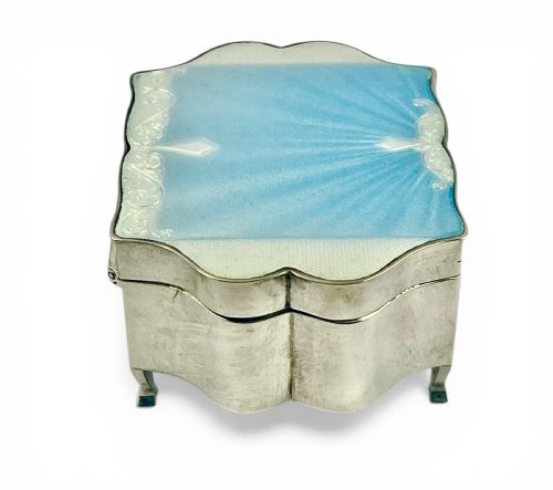 ART DECO ANTIQUE SILVER AND BLUE ENAMEL JEWELLERY BOX BIRMINGHAM 1934 - ADDITIONAL PHOTO 4