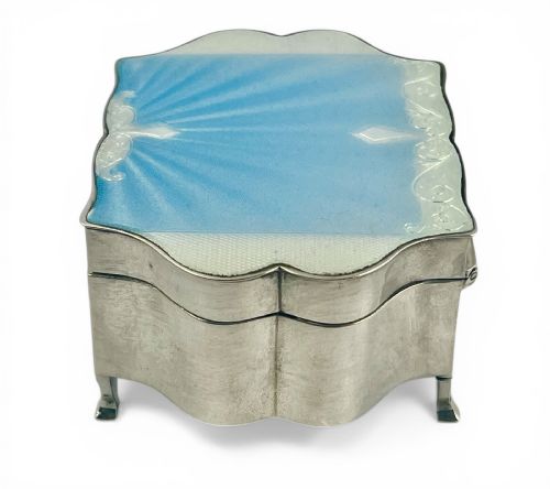 ART DECO ANTIQUE SILVER AND BLUE ENAMEL JEWELLERY BOX BIRMINGHAM 1934 - ADDITIONAL PHOTO 5