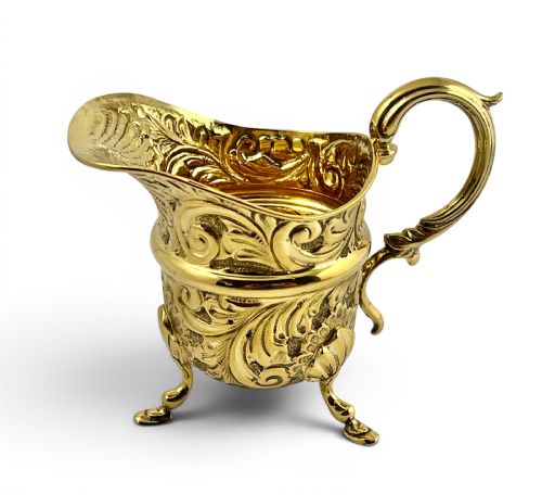 Edwardian Antique Silver Gilt Cream Jug, Birmingham 1905