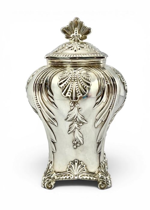 ANTIQUE VICTORIAN SILVER TEA CADDY BY THOMAS BRADBURY LONDON 1898 - ADDITIONAL PHOTO 1