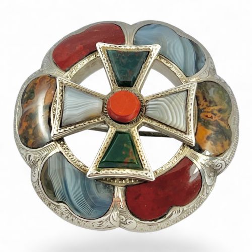 SCOTTISH LARGE ANTIQUE SILVER AGATE PEBBLE BROOCH C1860 - ADDITIONAL PHOTO 3