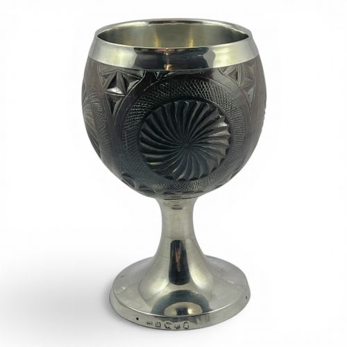 George III antique Scottish silver coconut goblet, Edinburgh 1795