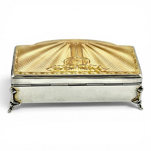 ART DECO ANTIQUE SILVER AND ENAMEL JEWELLERY BOX BIRMINGHAM 1930 - ADDITIONAL PHOTO 2