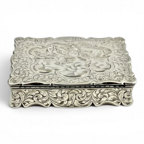 EARLY VICTORIAN ANTIQUE SILVER TABLE SNUFF BOX EDWARD SMITH 1854 - ADDITIONAL PHOTO 2