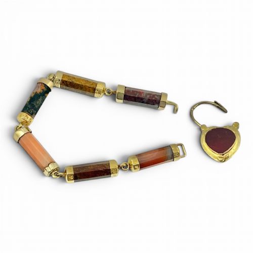VICTORIAN SCOTTISH ANTIQUE AGATE AND 9CT GOLD BRACELET C 1880 - ADDITIONAL PHOTO 6