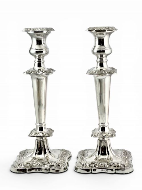 ANTIQUE PAIR OF GEORGE V SILVER TABLE CANDLESTICKS SHEFFIELD 1935