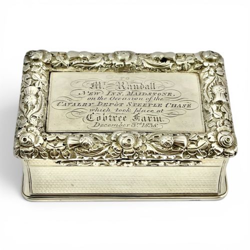 LARGE ANTIQUE VICTORIAN MILITARY SILVER SNUFF BOX LONDON 1838