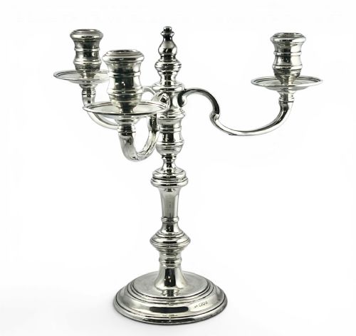 LARGE THREE BRANCH ANTIQUE SILVER CANDELABRA LONDON 1965