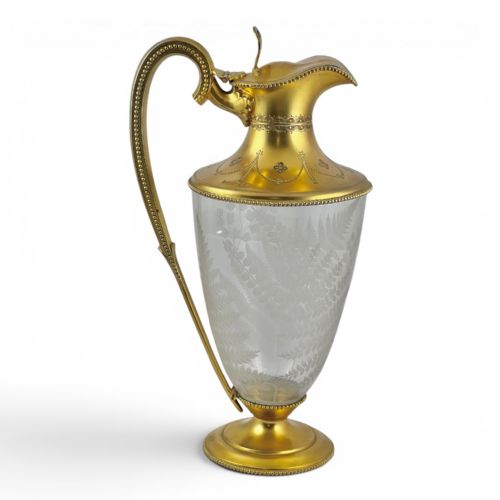 VICTORIAN ANTIQUE SILVER GILT AND GLASS CLARET JUG SHEFFIELD 1869