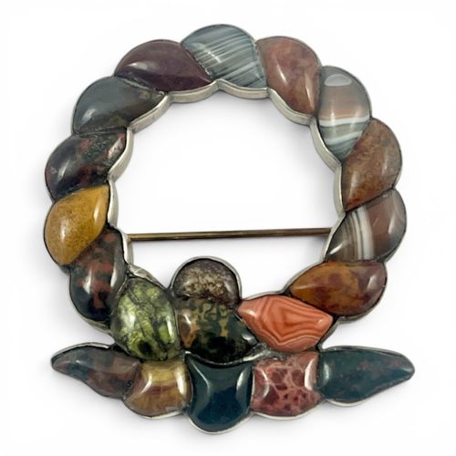 Victorian Antique Scottish Silver Agate or Pebble Brooch, C.1860