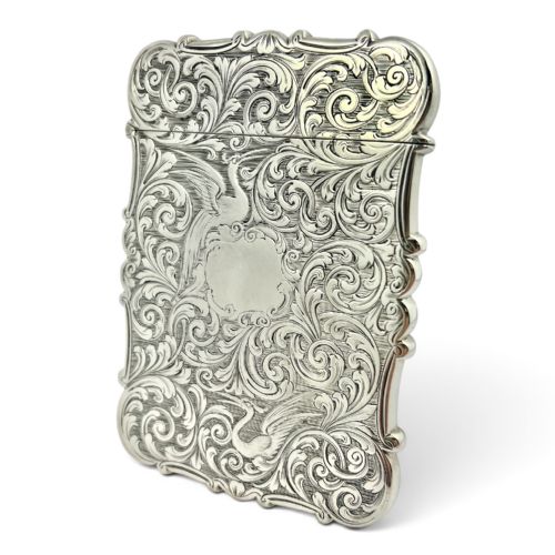 Victorian Antique Silver Castle Top Engraved Card Case. Nathaniel Mills 1843