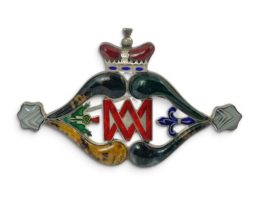 Scottish Antique Silver, Agate and Enamel “Mary” Brooch, C.1890