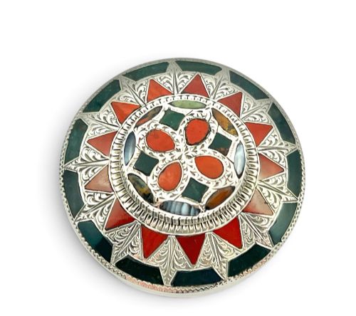 Victorian Antique Silver and Agate Brooch, Scottish C.1860