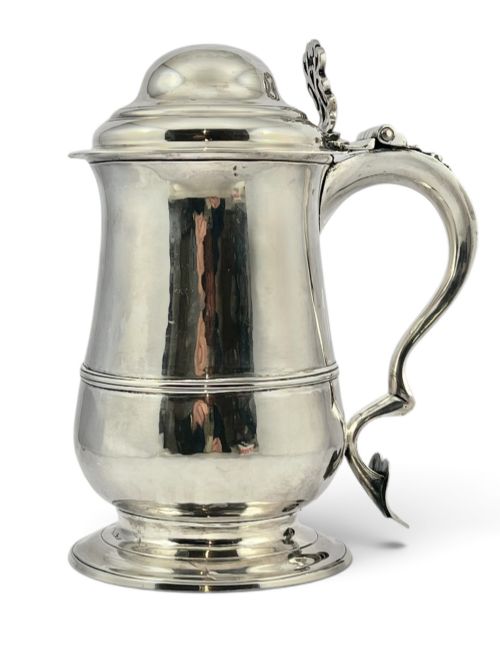 George III Antique Silver Lidded Tankard by John King, London 1777.