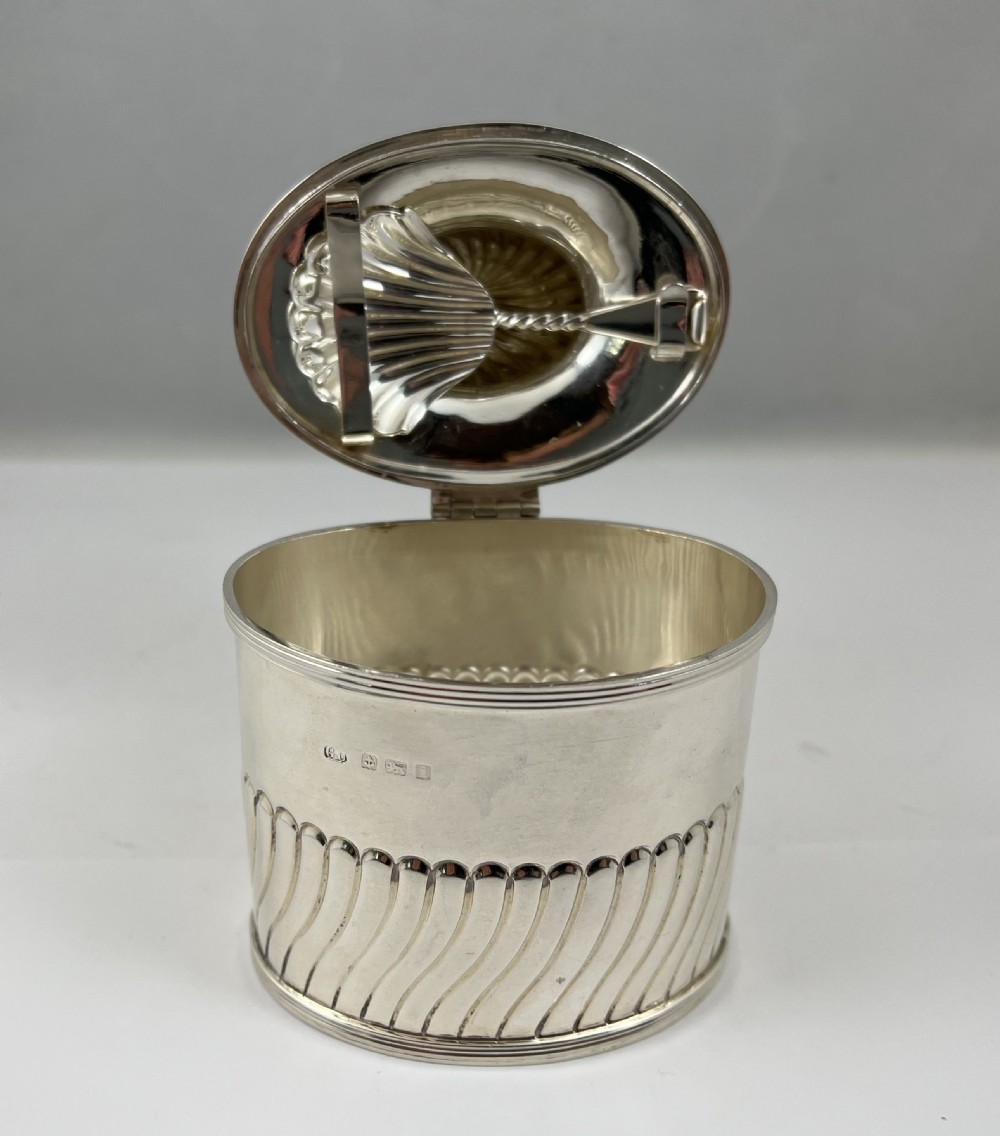 Rare Edwardian silver tea caddy, Birmingham 1908, George Unite