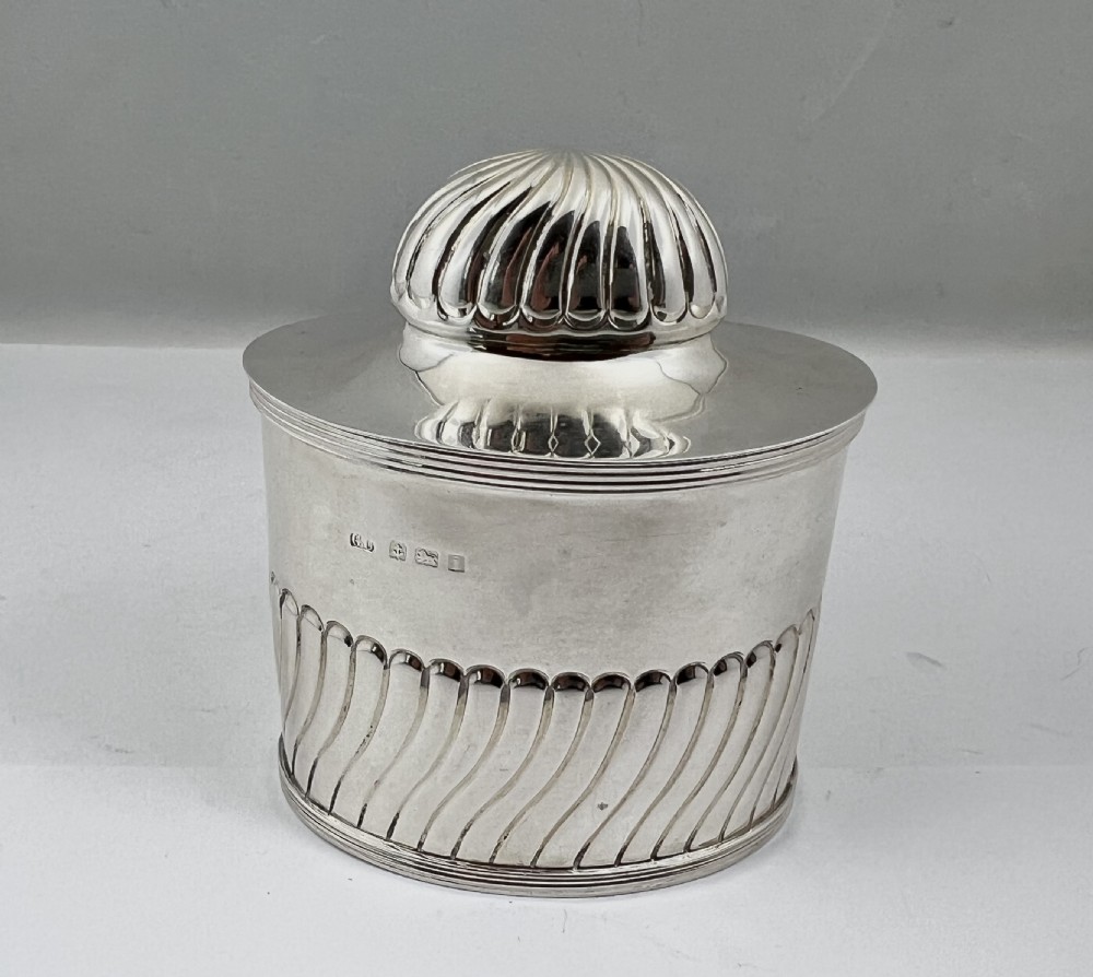 Rare Edwardian silver tea caddy, Birmingham 1908, George Unite View II