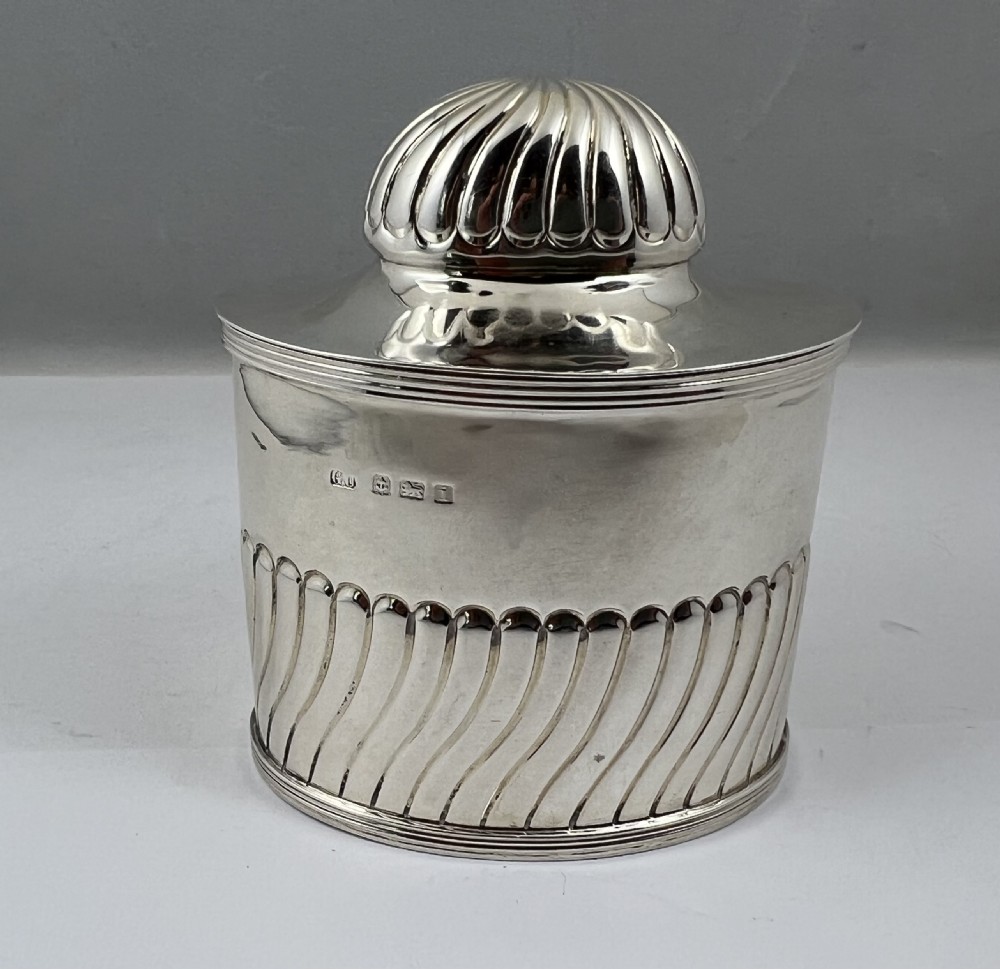 Rare Edwardian silver tea caddy, Birmingham 1908, George Unite View III