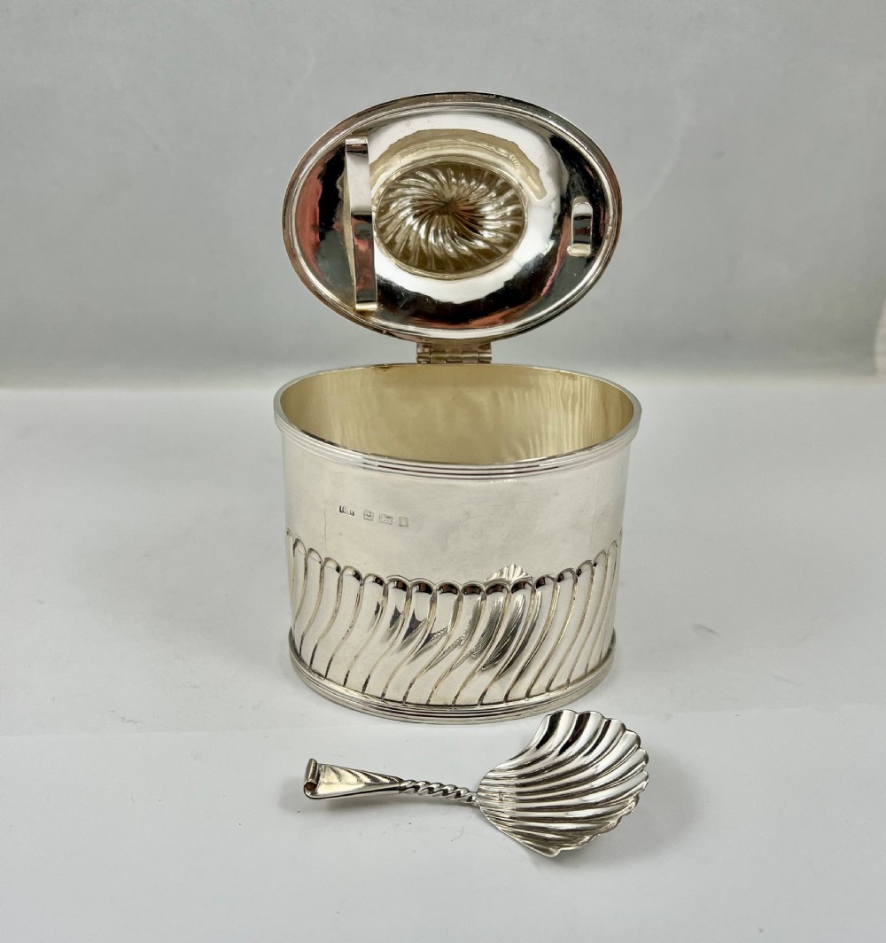 Rare Edwardian silver tea caddy, Birmingham 1908, George Unite View VI