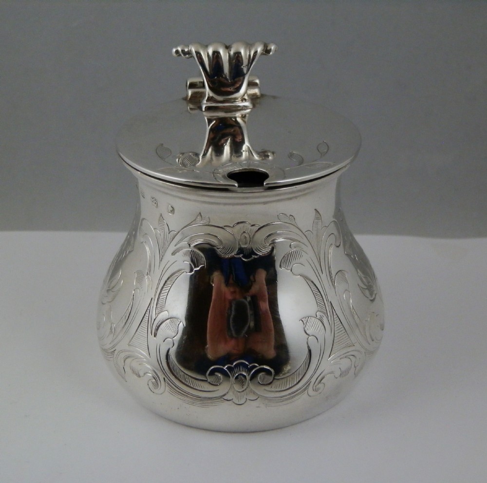 Victorian antique silver mustard pot, Sheffield 1859 View II