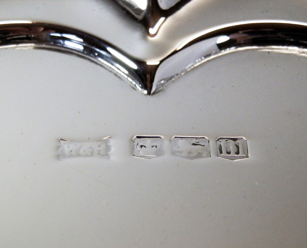Edwardian large silver pie crust salver, Walker & Hall 1904 View V