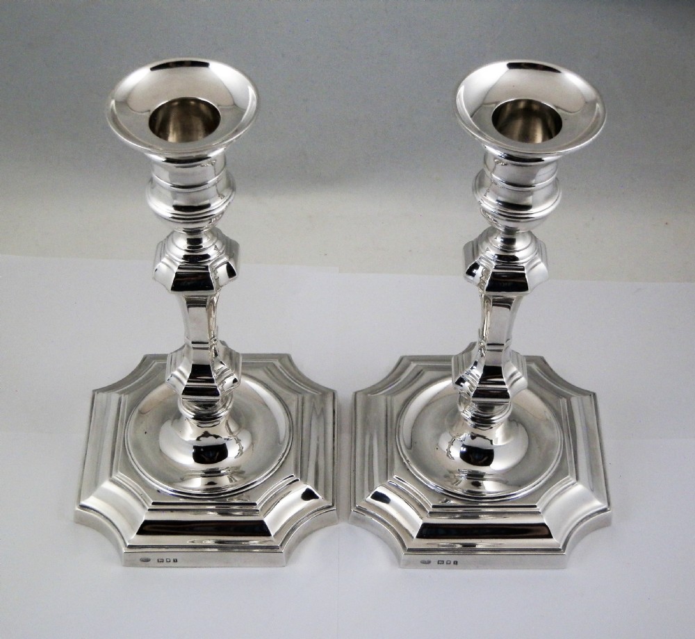 Art Deco silver candle sticks by Alexander Clark, London 1924 View IV