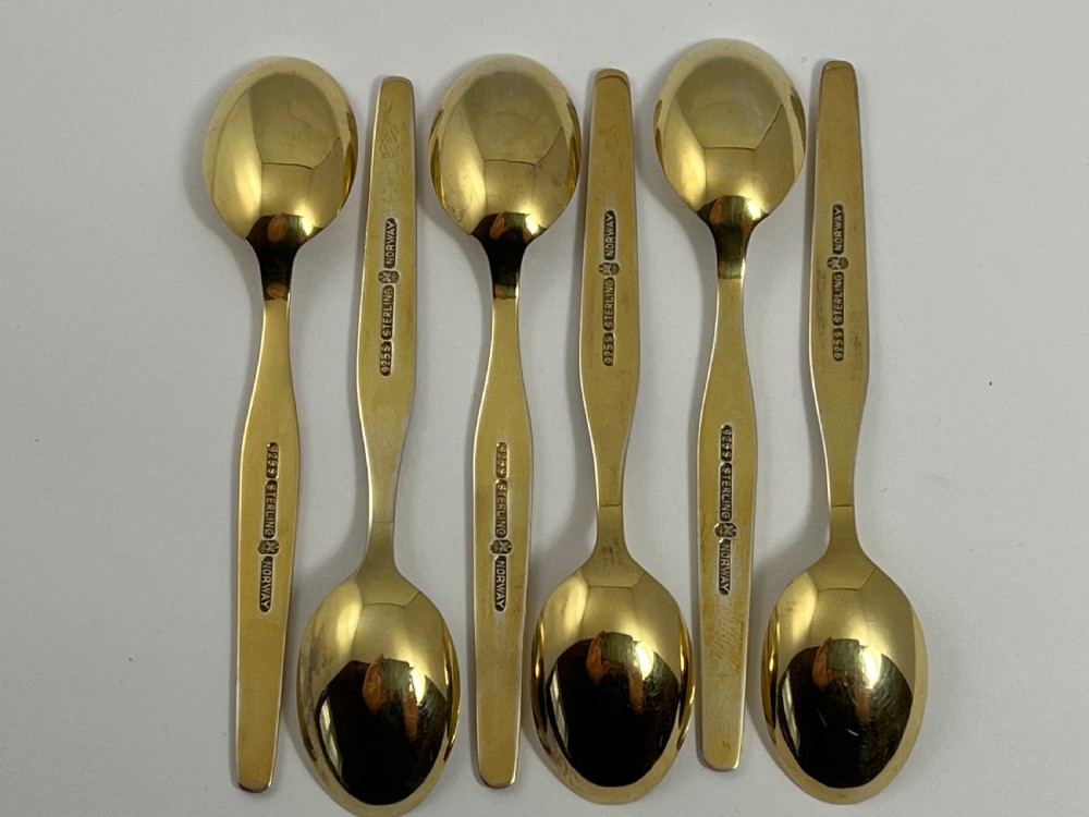6 Norwegian silver gilt and enamel spoons,c 1970 View II