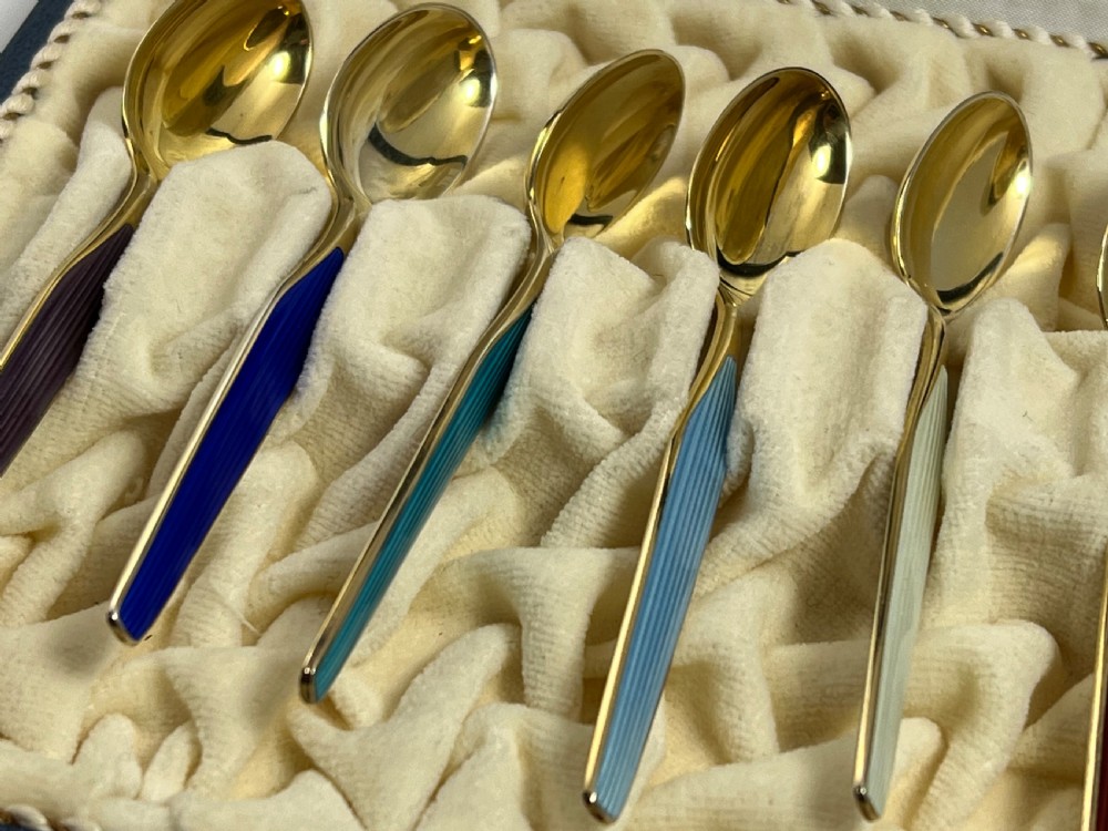 6 Norwegian silver gilt and enamel spoons,c 1970 View III