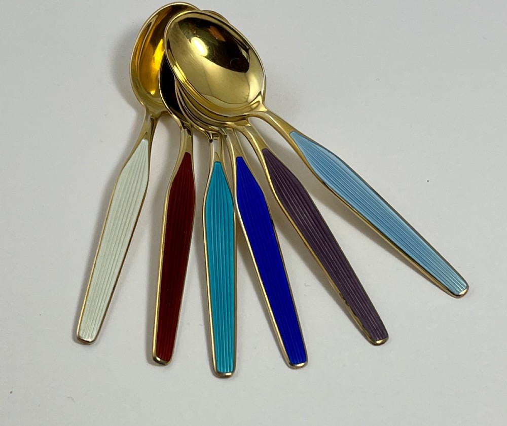 6 Norwegian silver gilt and enamel spoons,c 1970 View VII