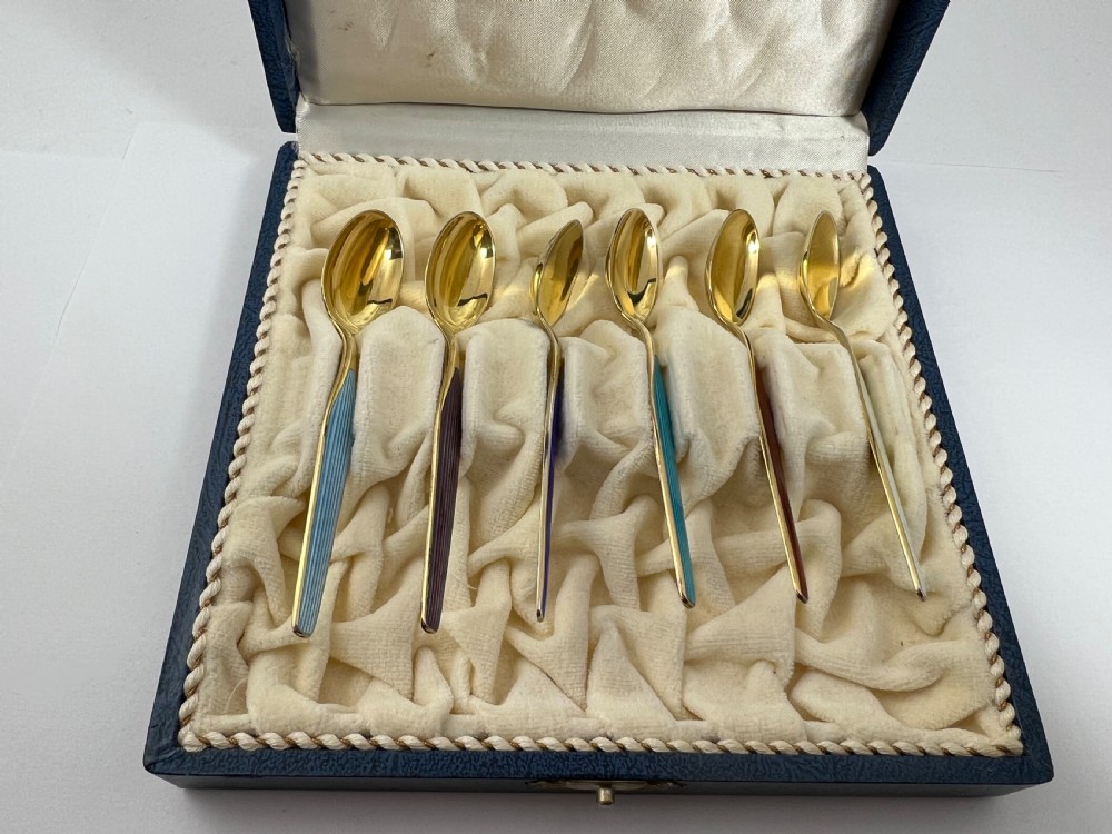 6 Norwegian silver gilt and enamel spoons,c 1970 View VIII