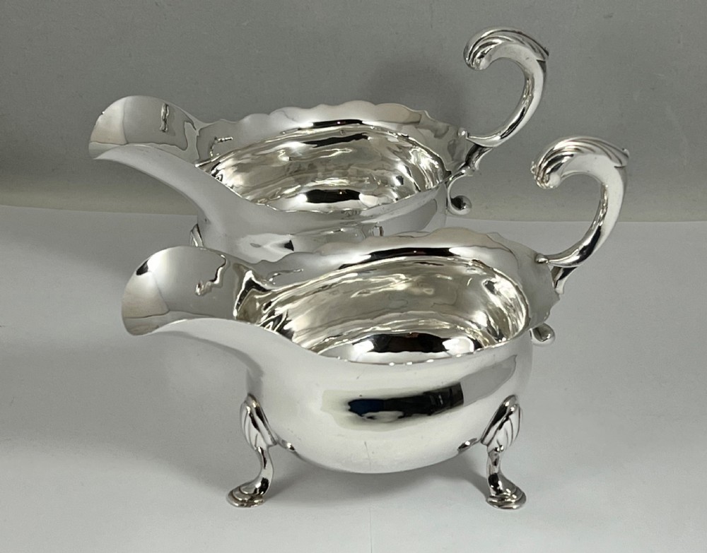 Antique George II pair of large silver sauce boats, London 1753