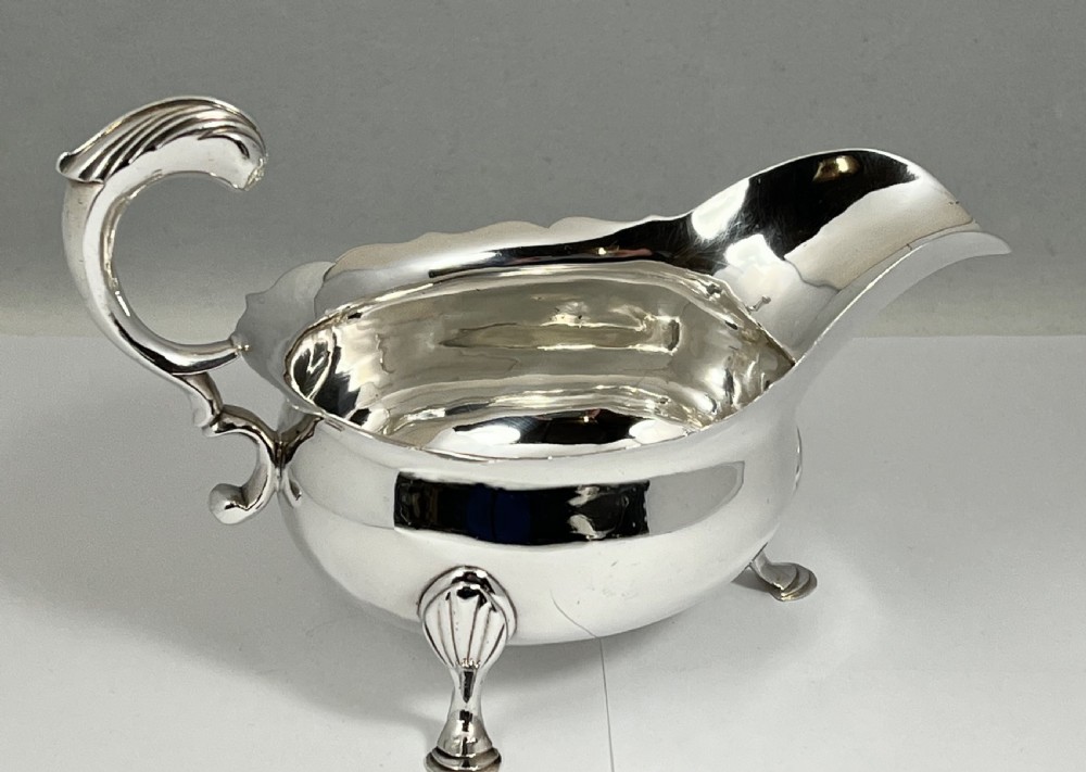Antique George II pair of large silver sauce boats, London 1753 View III