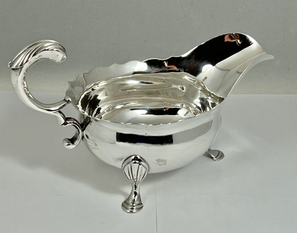 Antique George II pair of large silver sauce boats, London 1753 View V