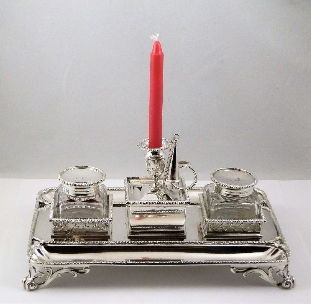 Victorian silver desk inkstand, C.S. Harris London 1895