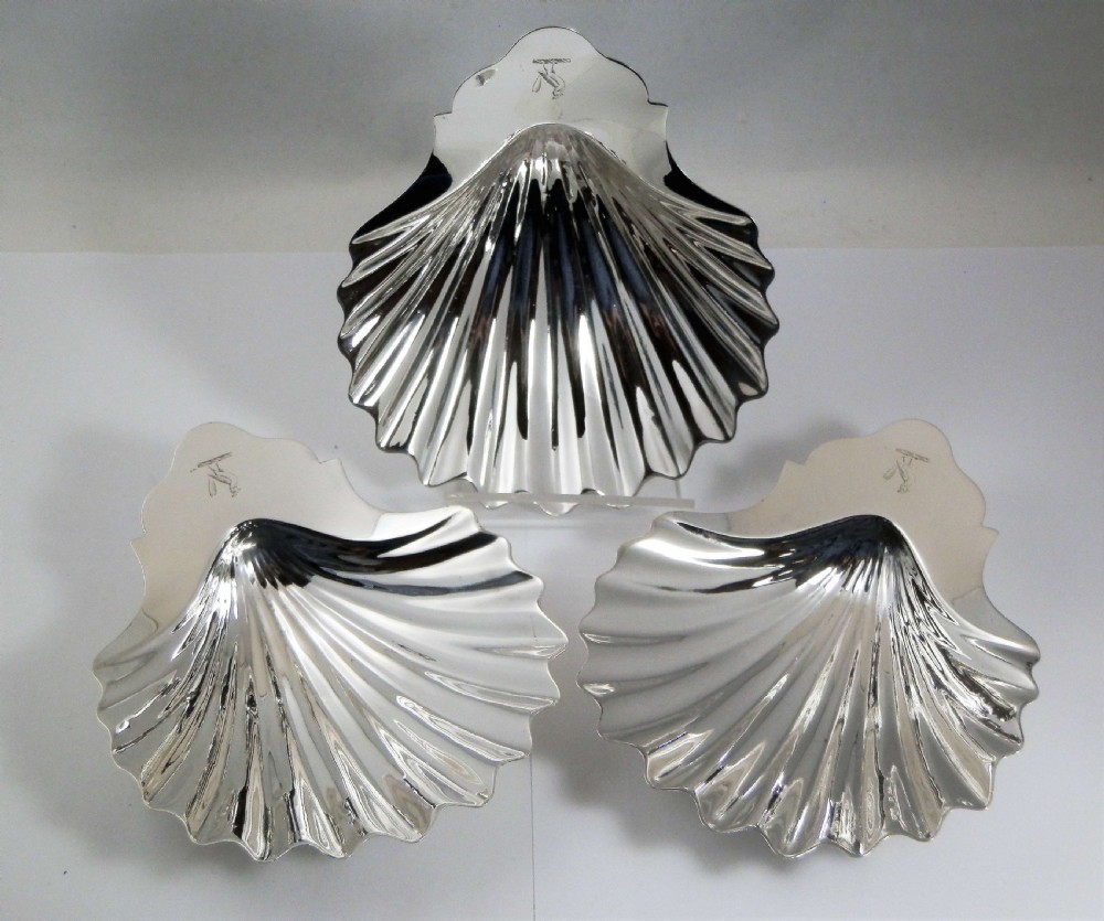 George III 3 antique silver shell butter dishes, William Plumber 1775
