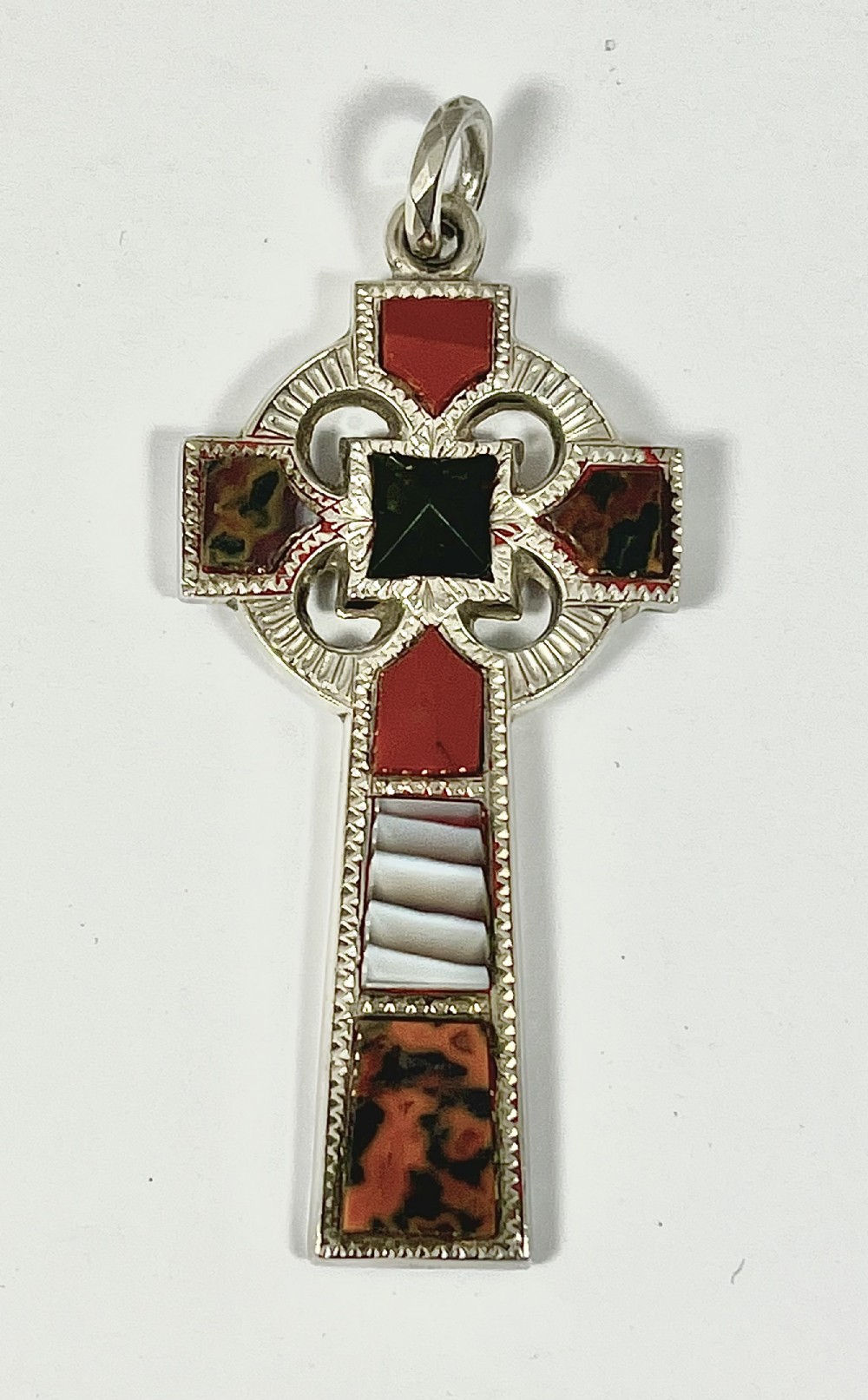 Victorian antique silver and agate Iona style cross pendant c.1880