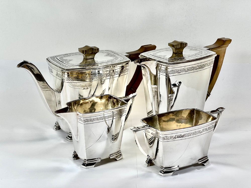 George VI antique silver Art Deco 4 pce Tea Set, Sheffield 1938