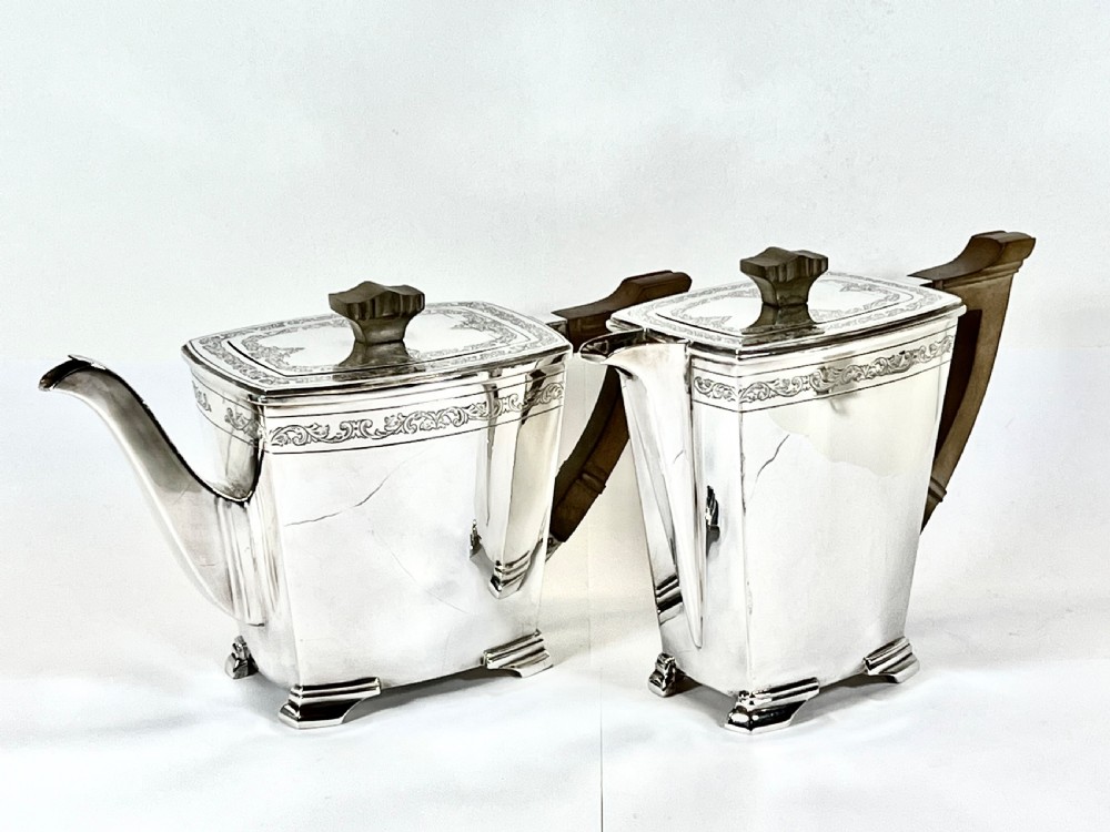 George VI antique silver Art Deco 4 pce Tea Set, Sheffield 1938 View II
