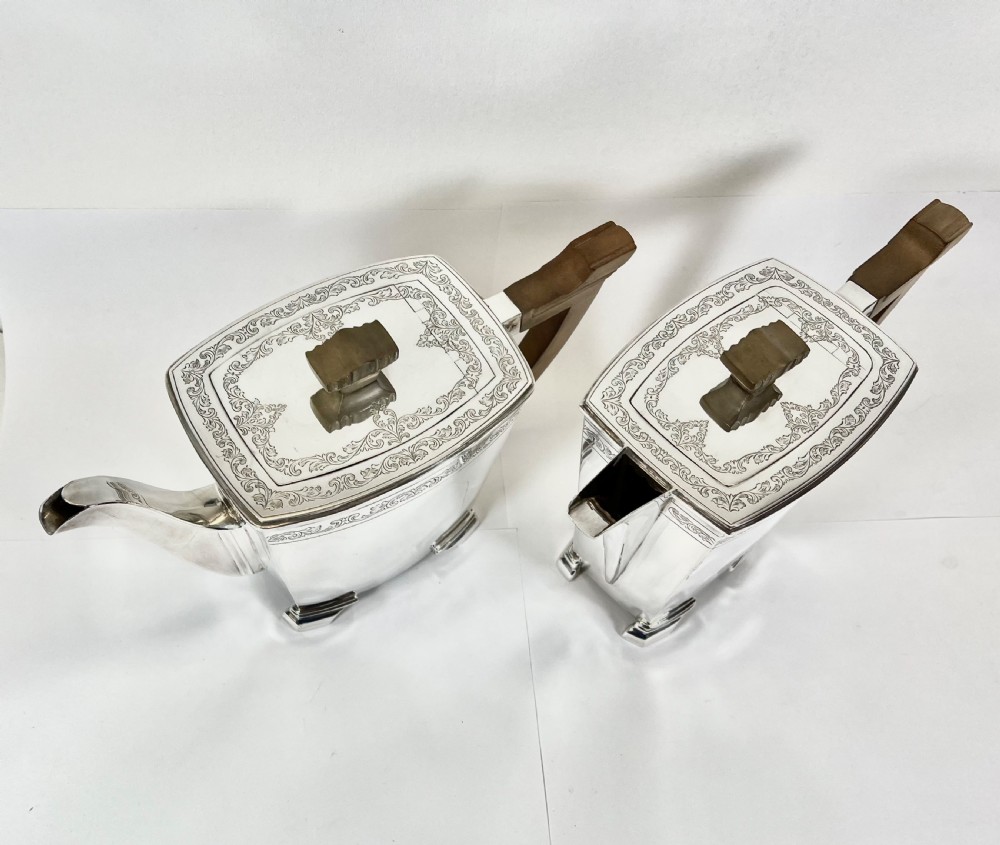 George VI antique silver Art Deco 4 pce Tea Set, Sheffield 1938 View III