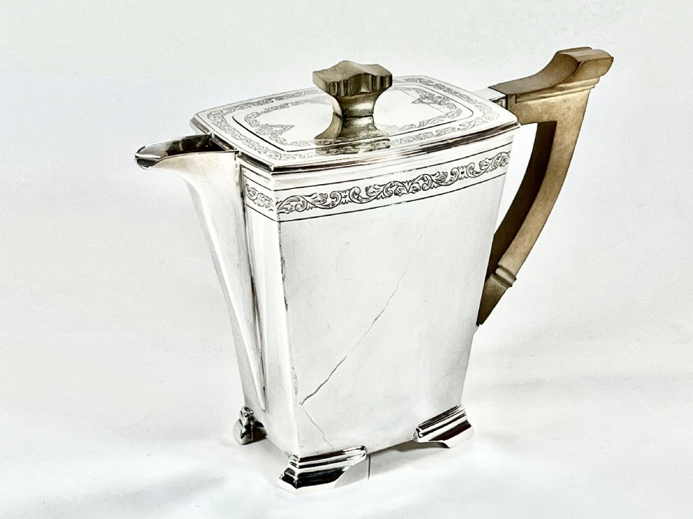 George VI antique silver Art Deco 4 pce Tea Set, Sheffield 1938 View VIII