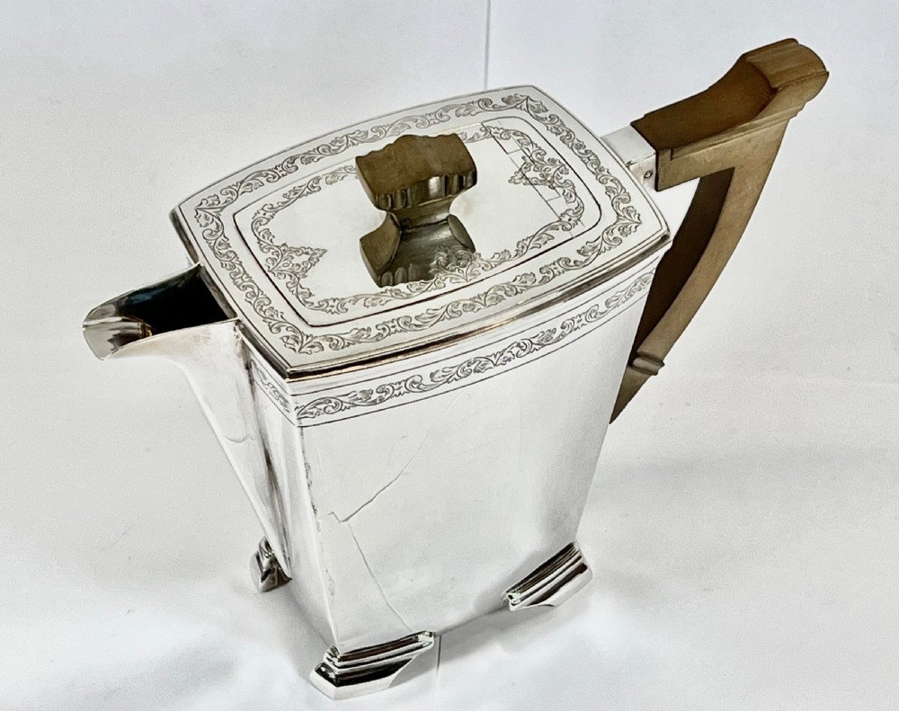 George VI antique silver Art Deco 4 pce Tea Set, Sheffield 1938 View IX