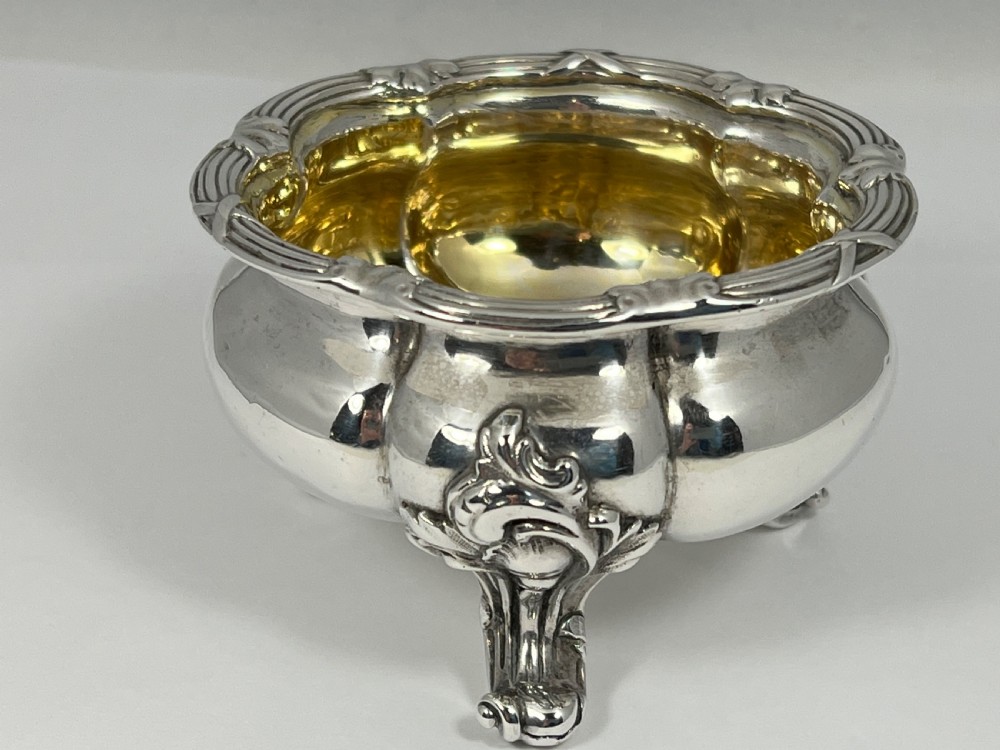 Victorian antique silver pair of heavy salt bowls, John Samuel Hunt 1850 View IV