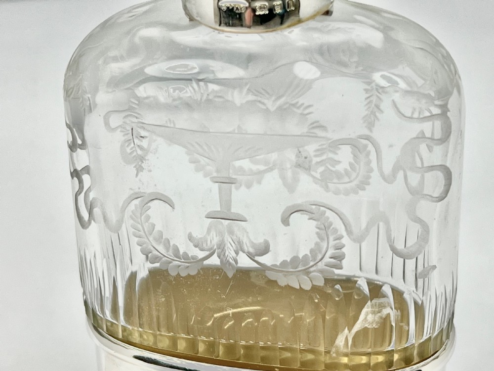 Edwardian antique silver & glass pocket flask, London 1905 View III