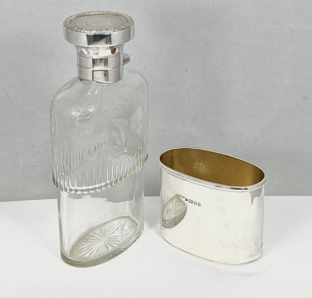 Edwardian antique silver & glass pocket flask, London 1905 View V