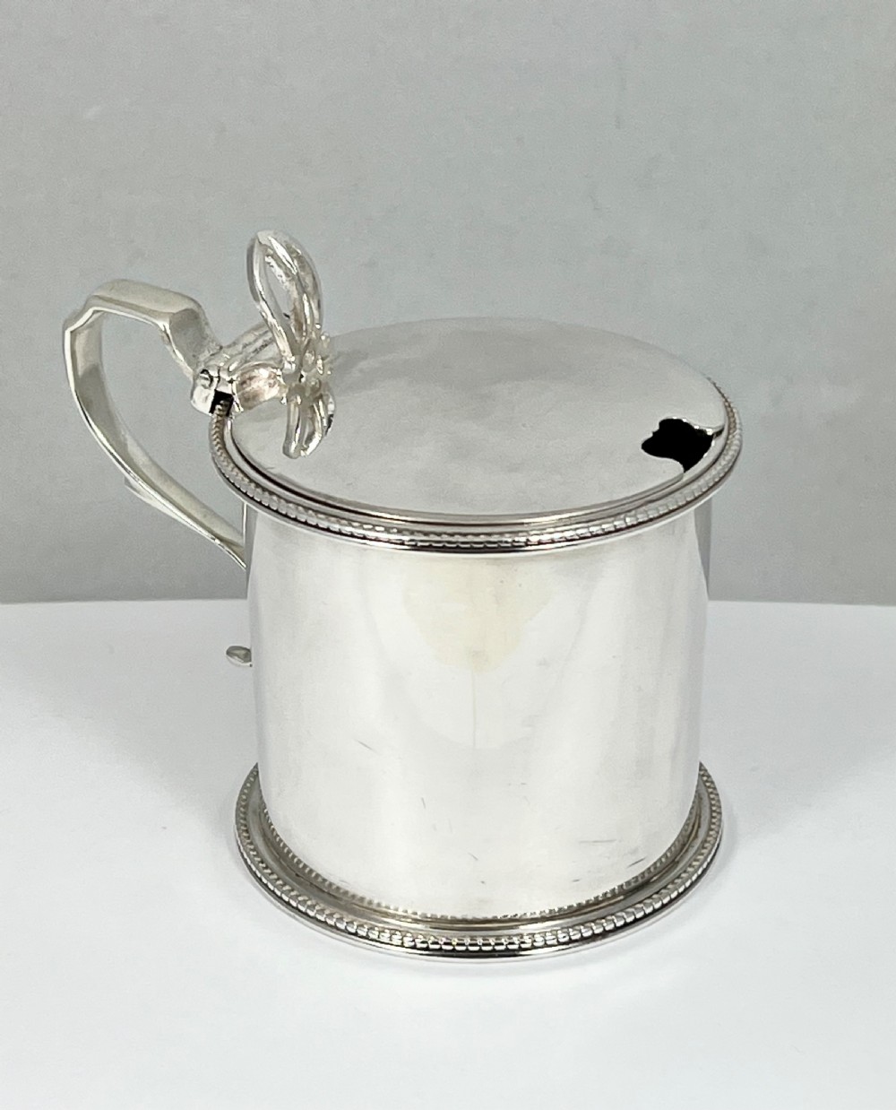 Victorian antique silver drum shaped mustard pot, London 1869
